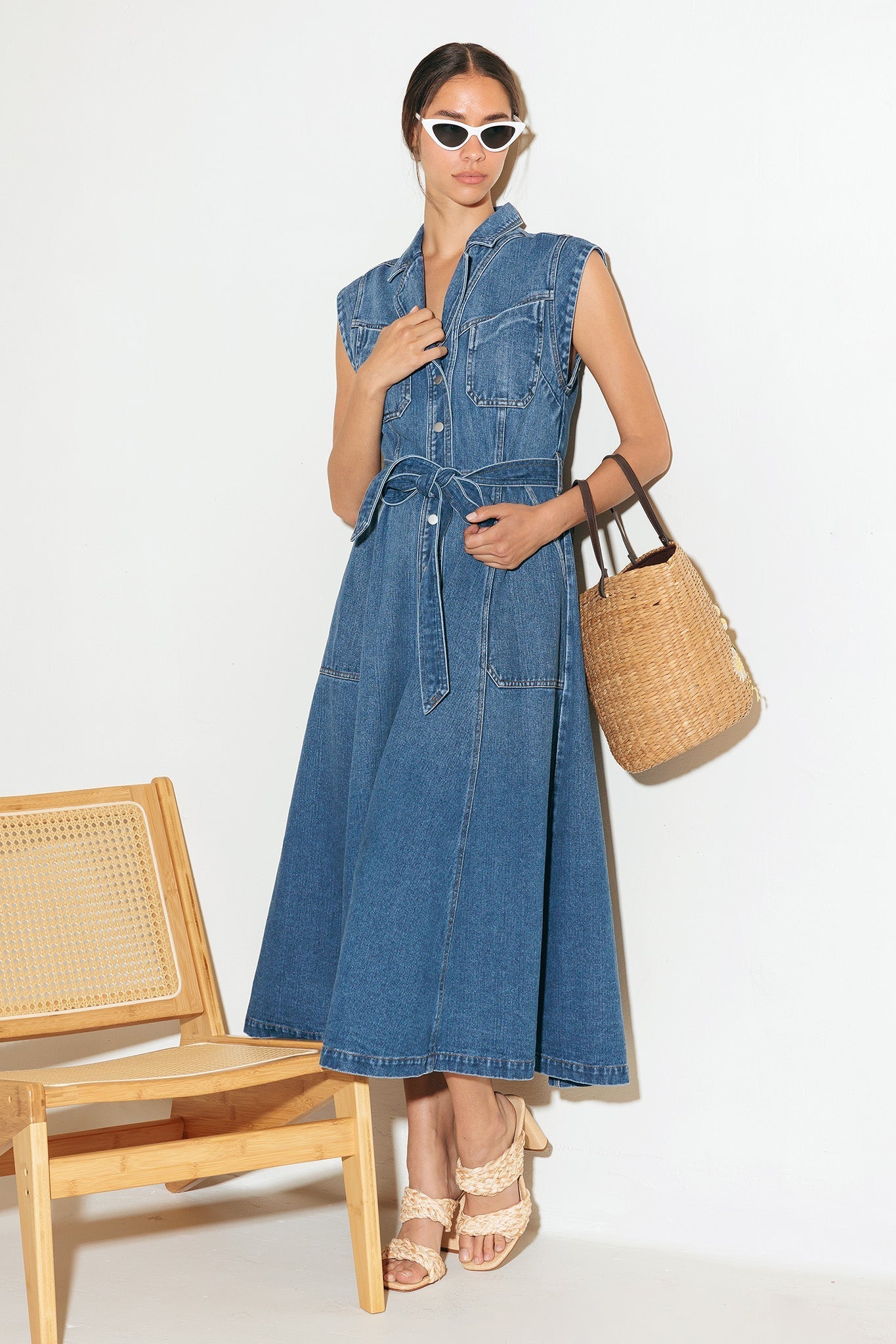 LIGHT CODE MEDIUM DENIM MIDI DRESS Flying Tomato